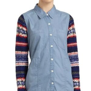 Free People We The Free Chambray Fair Isle Sweater Sleeve S